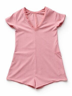 Pink V‑Neck Short Sleeve Romper